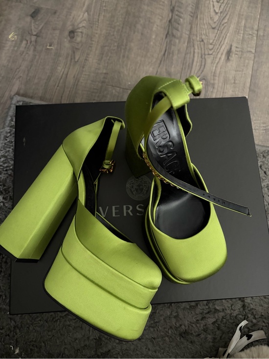 Versace Shoes - Versace Neon Green Platform Block Heel Sandals